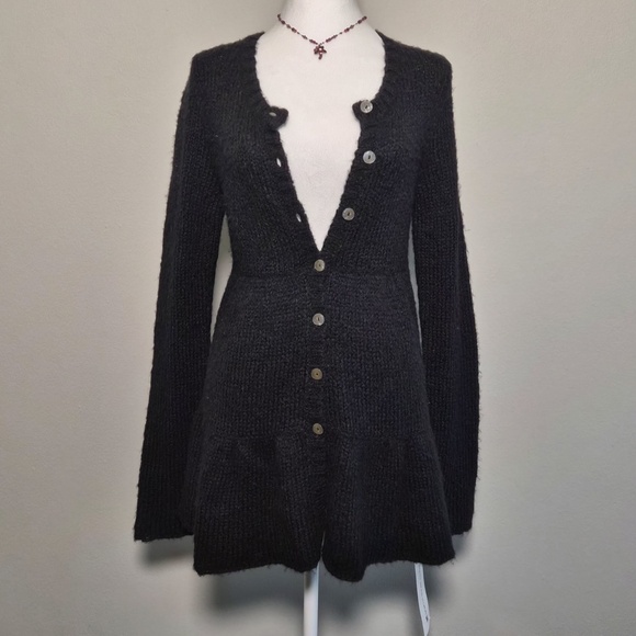 Free People NWT Wool Blend Goth Witchy Whimsigoth Fairycore Peplum Cardigan M - Picture 1 of 9